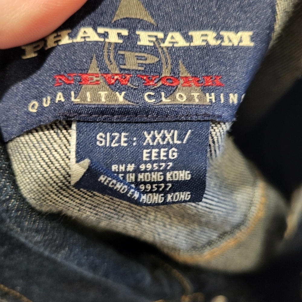 Vintage 90s Y2K Phat Farm Denim Blue Jean Button Up Jacket 3XL - Picture 3 of 9